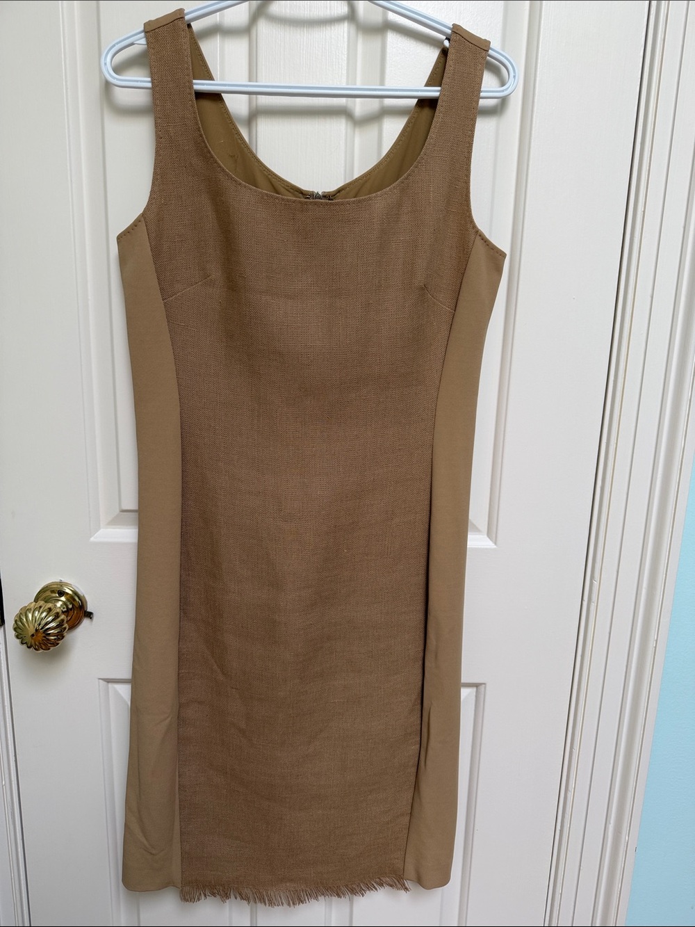 Max Mara sz 44 Linen & knit dress fringe hem - warm sandy-gold